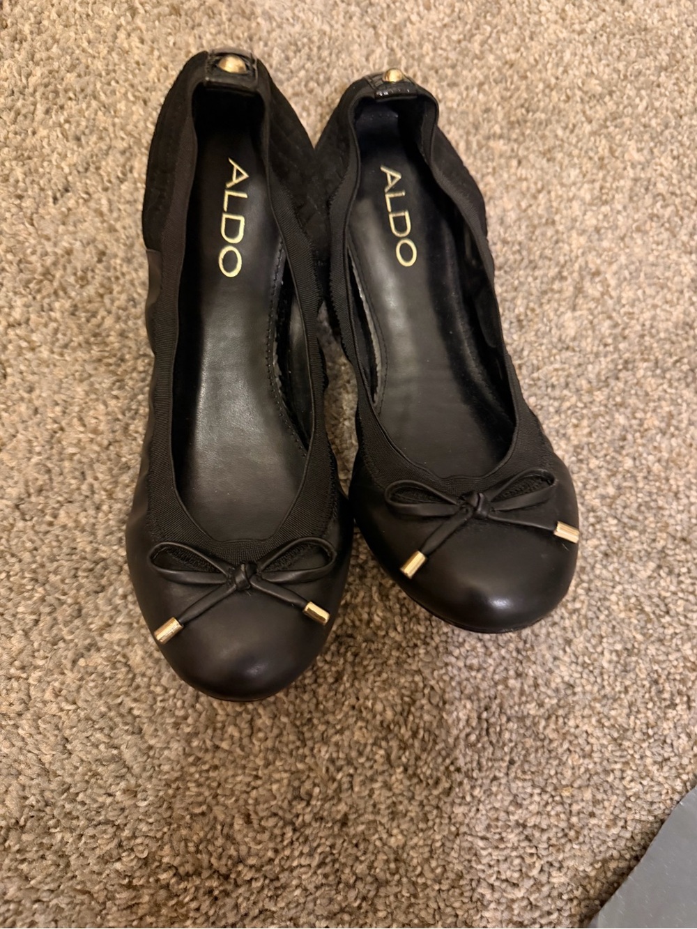 ALDO Black Women's Bow Ballet Flats with Gold Accents